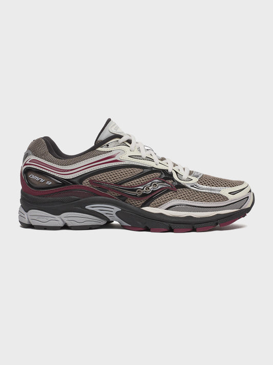 Saucony Progrid Omni 9 Sneakers Tan/Maroon zijaanzicht