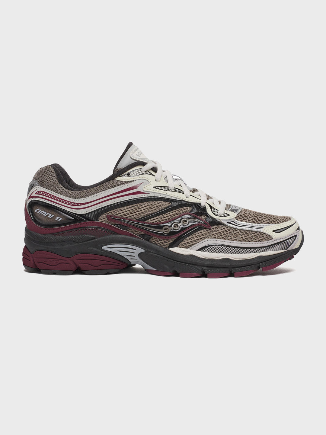 Saucony Progrid Omni 9 Sneakers Tan/Maroon zijaanzicht