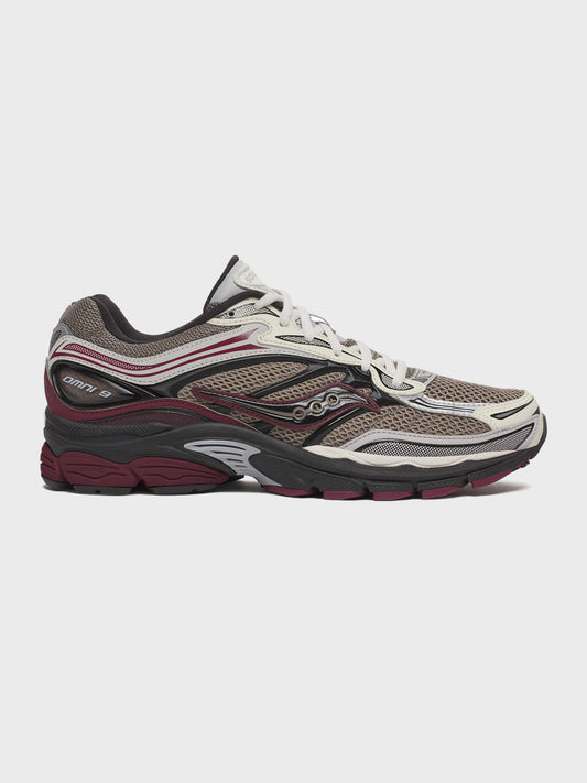 Saucony Progrid Omni 9 Sneakers Tan/Maroon zijaanzicht