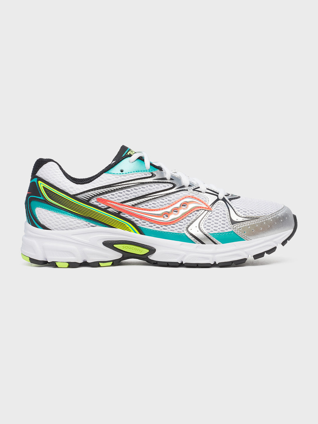 Zijkant van de Saucony Ride Millennium Sneakers in White/Mutant