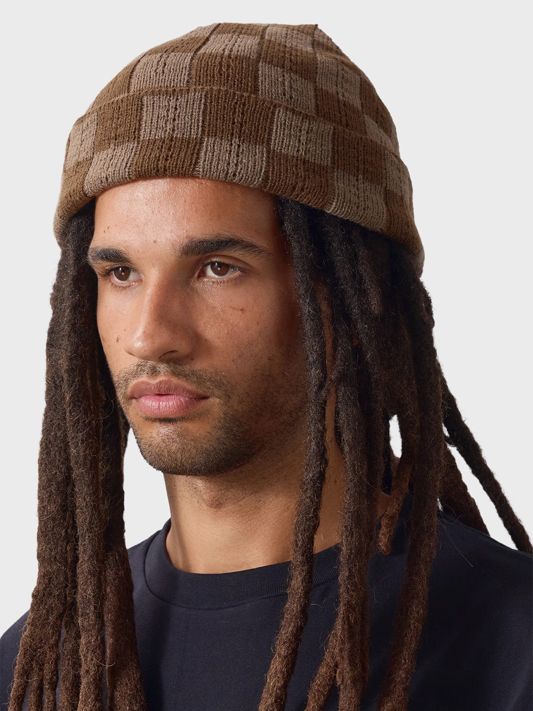 Service Works Chunky Check Beanie Brown – voorkant