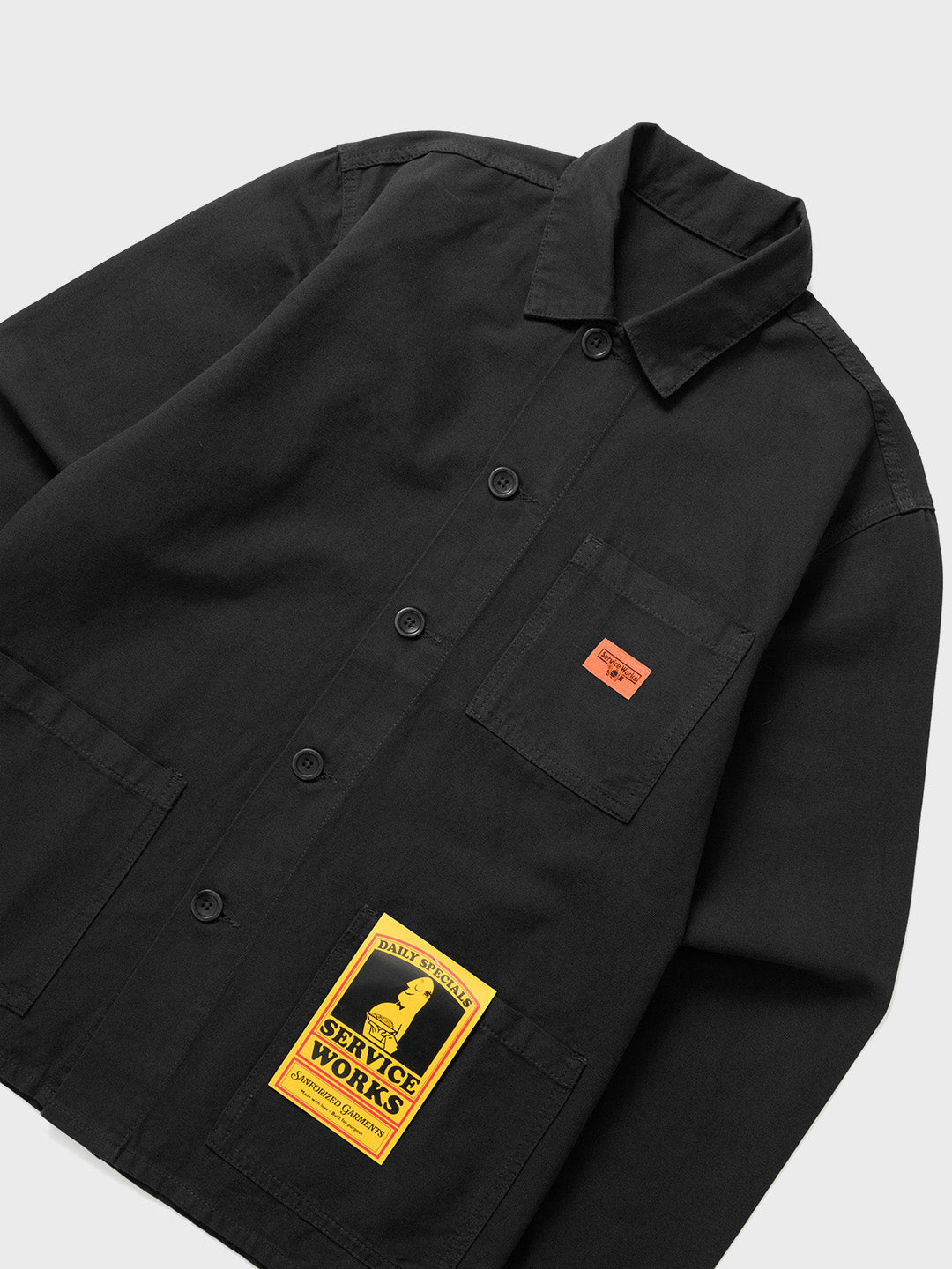 Service Works Classic Chore Shirt Black - close-up voorkant
