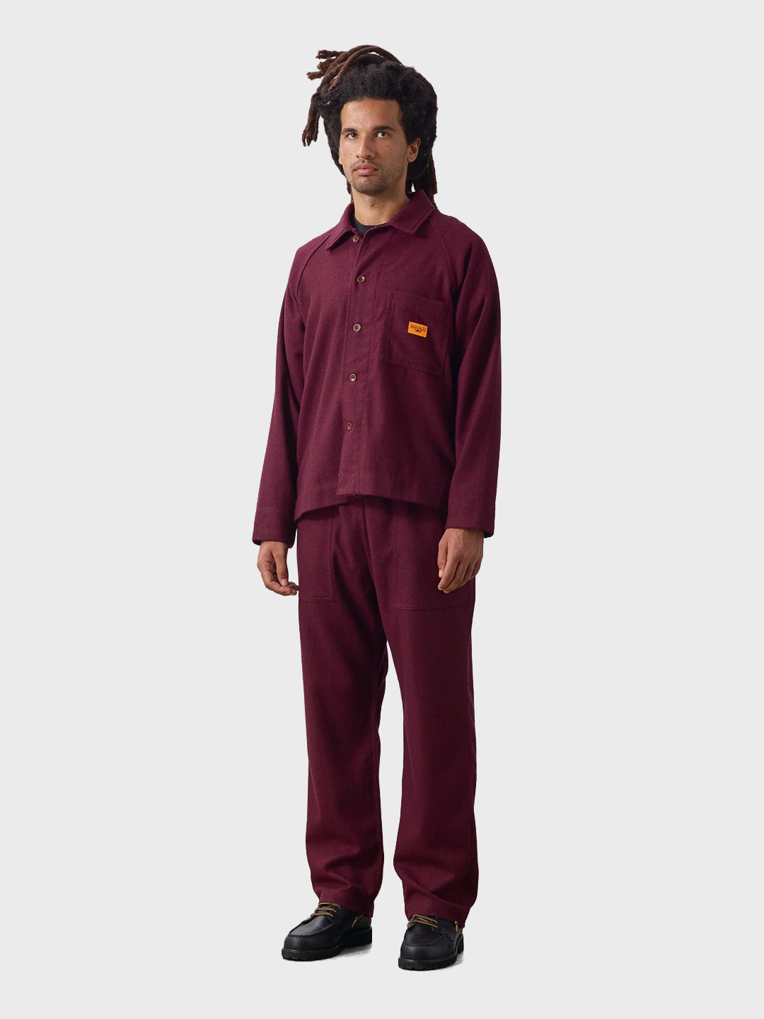 Service Works Flannel Chef Pants Burgundy – outfit voorkant