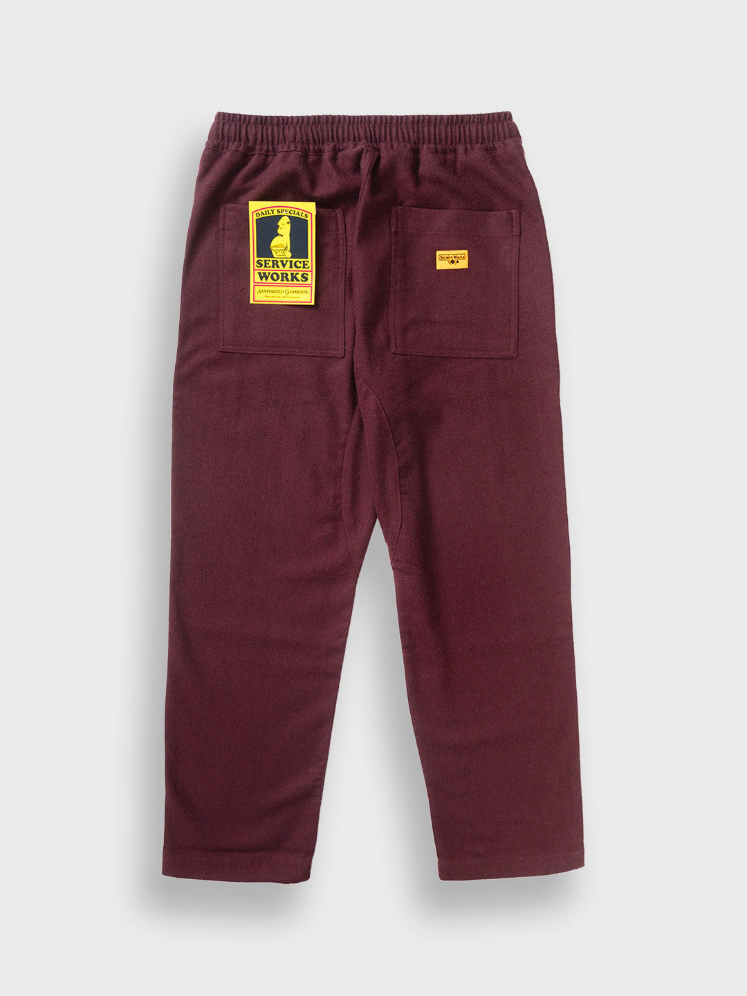 Service Works Flannel Chef Pants Burgundy – packshot achter
