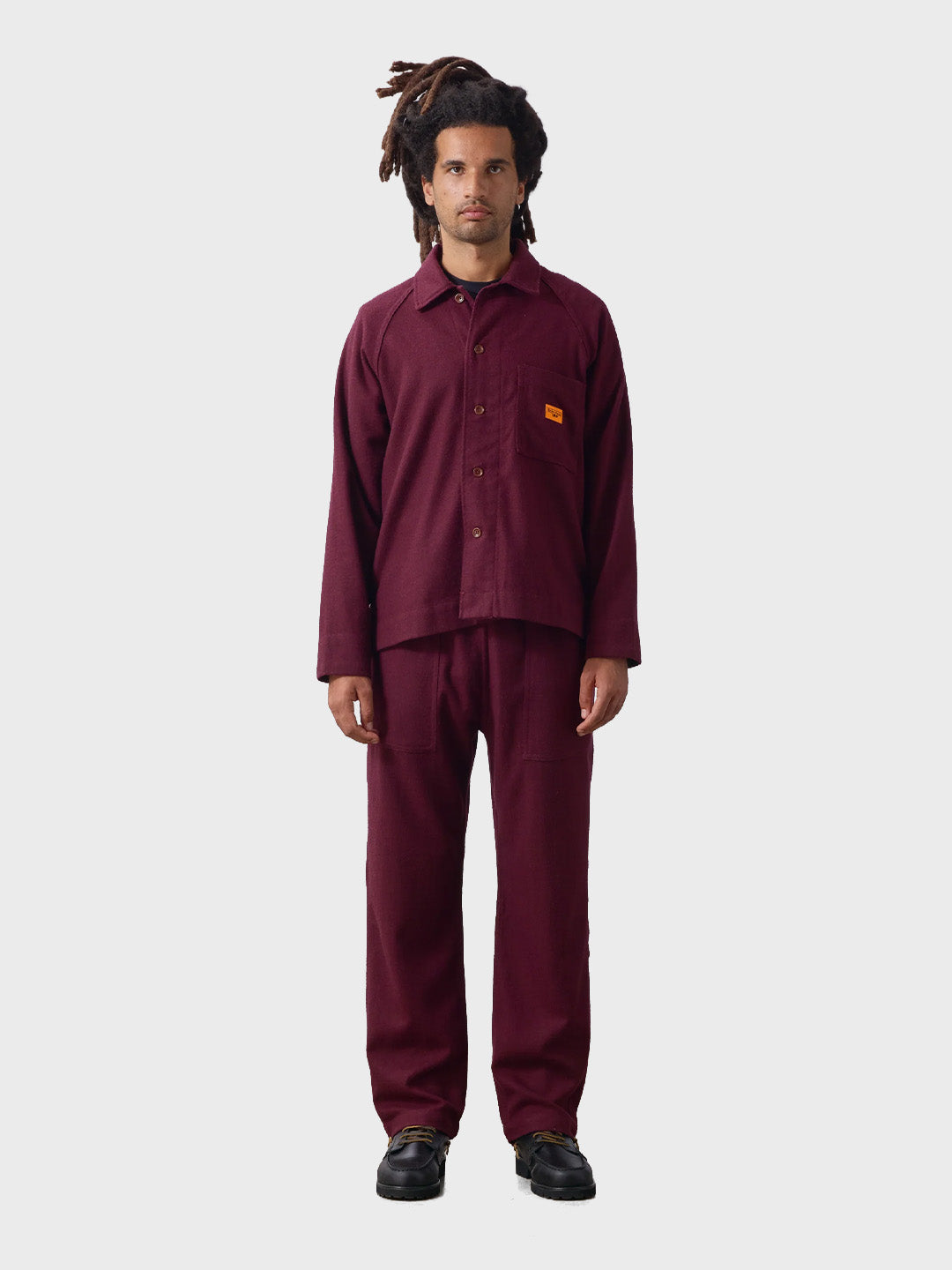 Service Works Flannel FOH Overshirt Burgundy – outfit