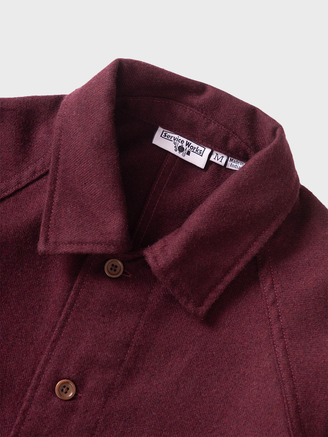 Service Works Flannel FOH Overshirt Burgundy – close-up