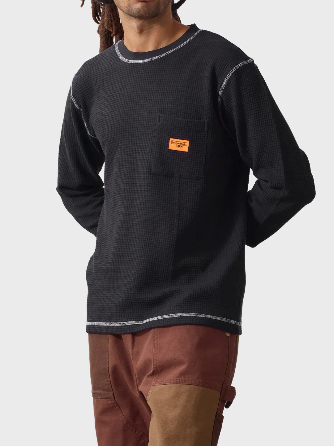 Service Works Waffle Thermal Longsleeve Black – close-up