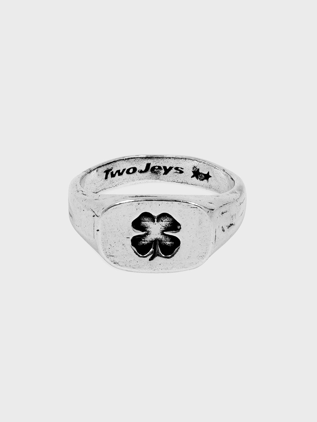TwoJeys Clover Signet Ring zilver – productfoto close-up