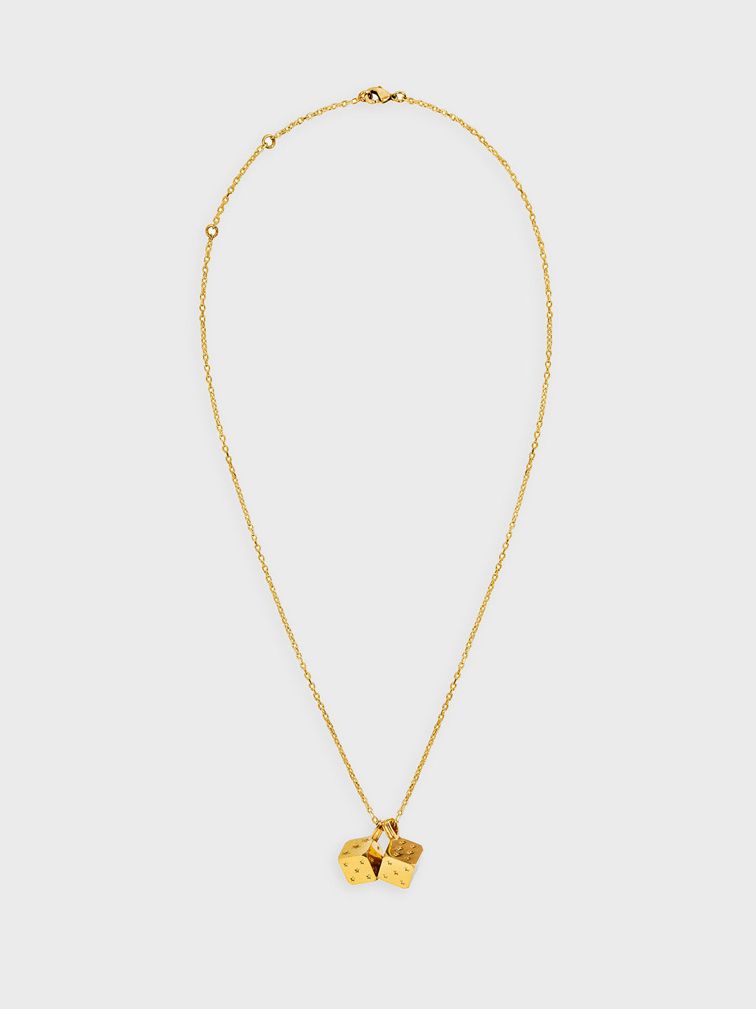 Gouden TwoJeys Dice Necklace – volledige ketting in beeld