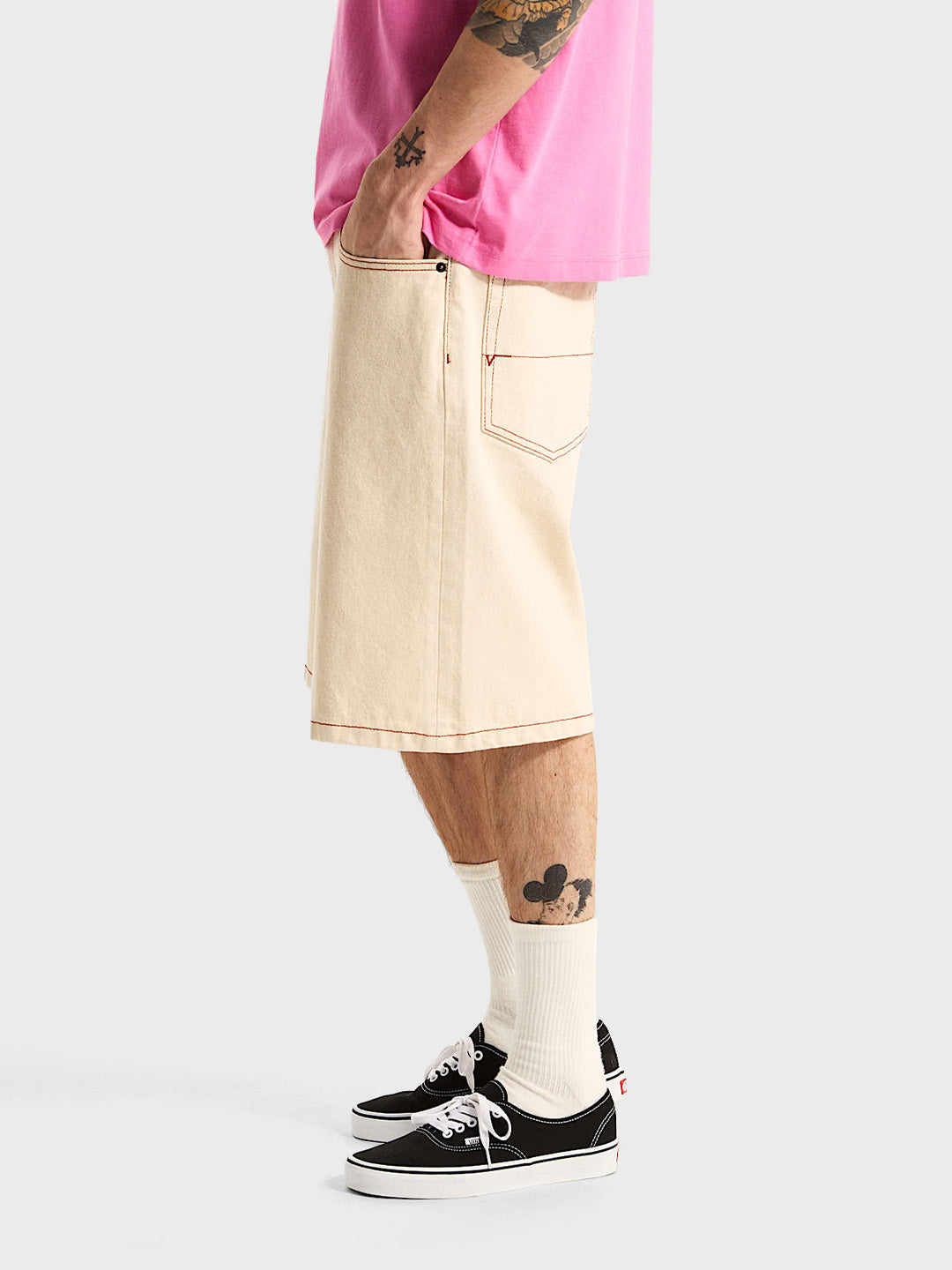 Vans Check-5 Denim Shorts Natural Seed - model zijkant