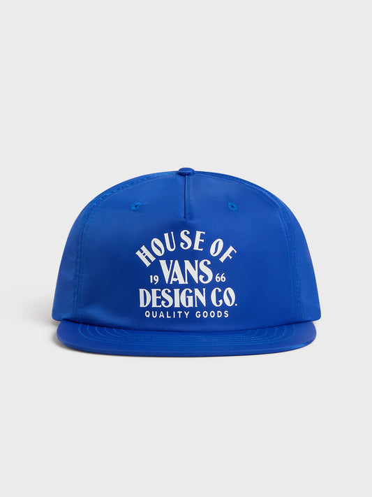 True Blue Vans HOV Cap met witte frontprint en flat bill