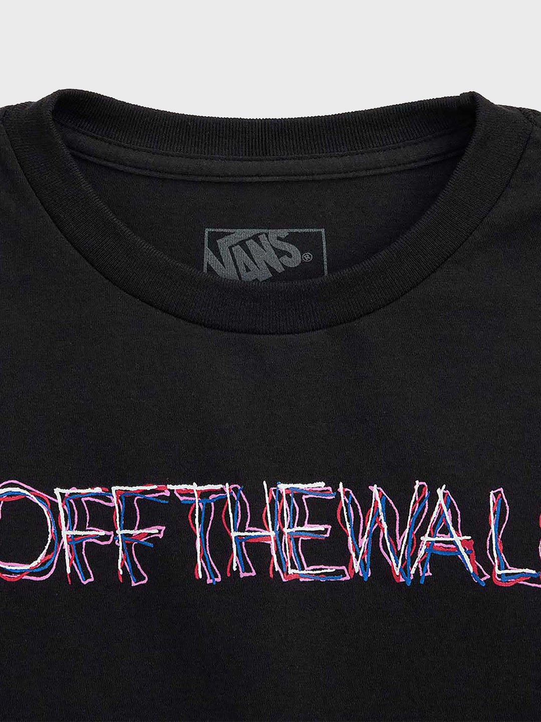 Close-up van gekleurde branding op voorkant Vans Scribble Kids Longsleeve