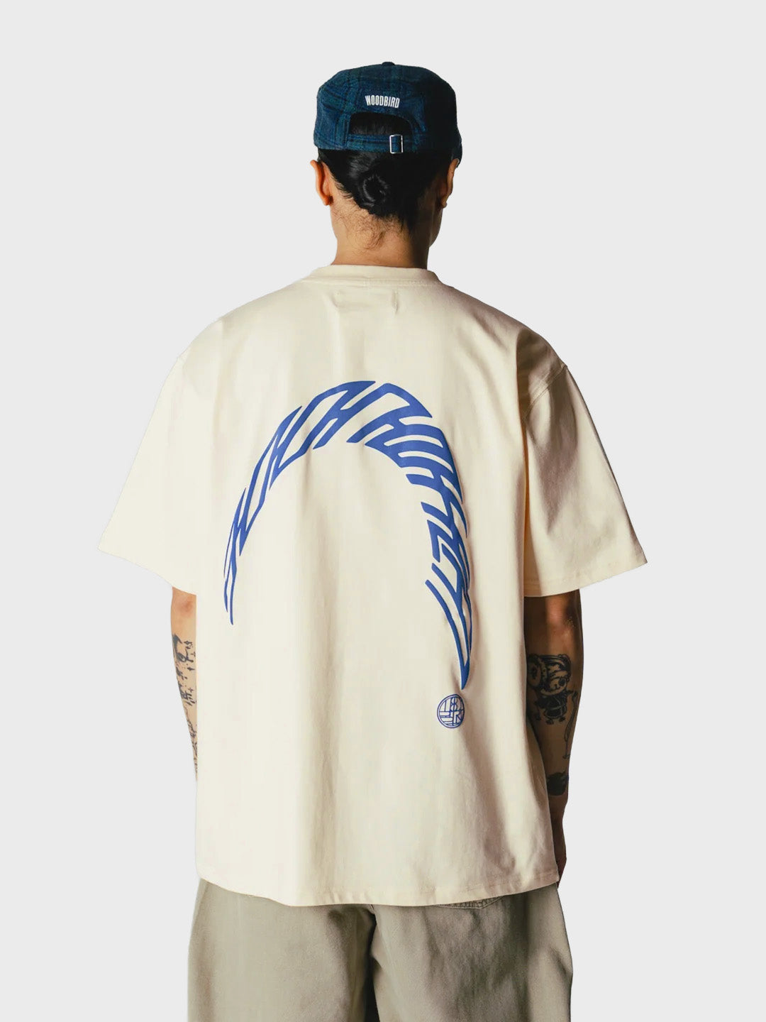 Woodbird WBBaine Warp T-Shirt Off-White/Cobalt Blue