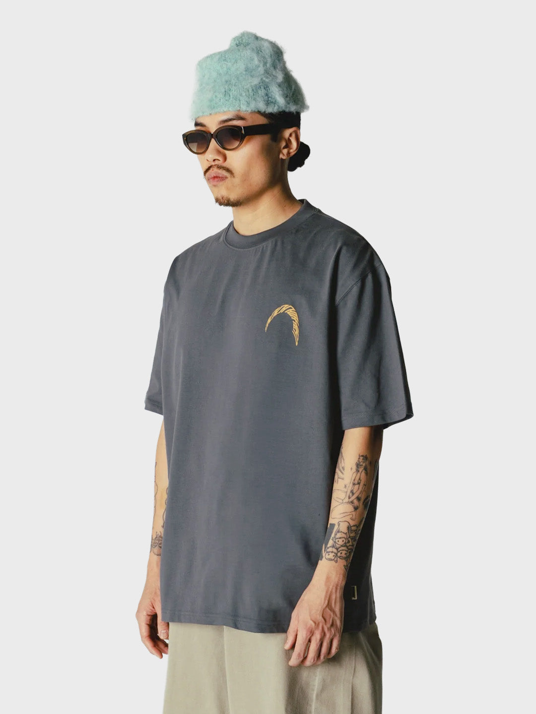 Woodbird WBBaine Warp T-Shirt Slate Blue – zijkant