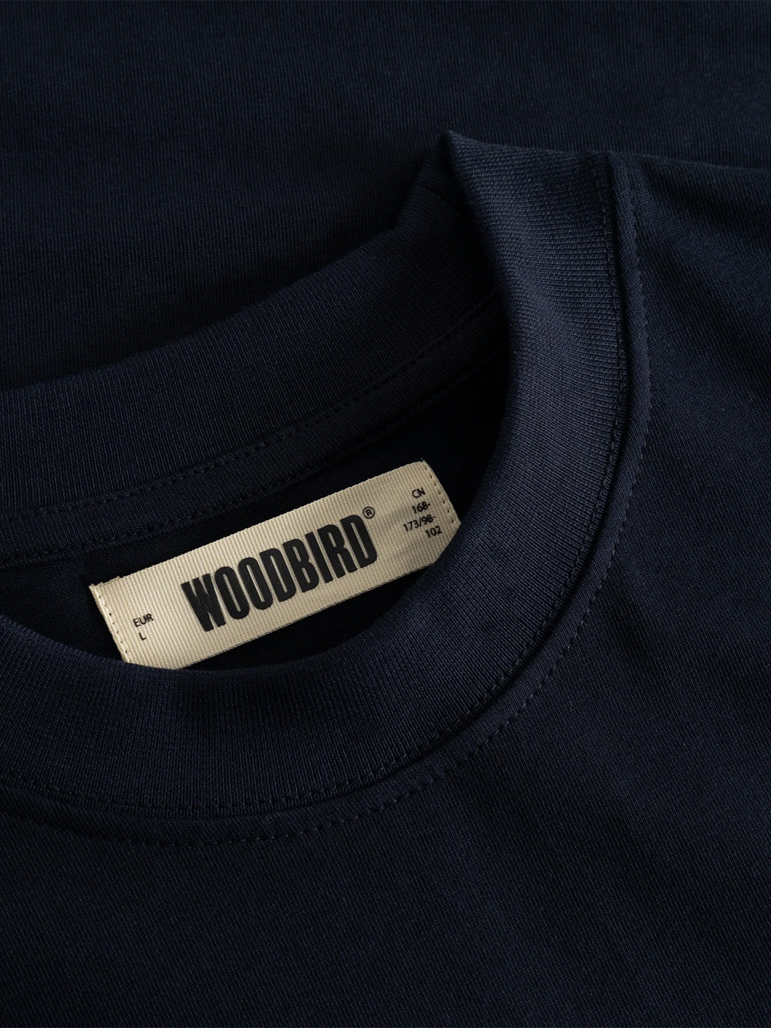 Woodbird WBBeam Nine T-Shirt in Dark Navy - close-up label
