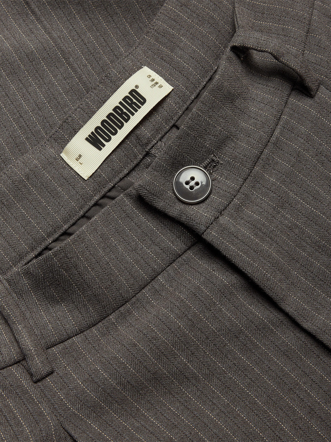 Woodbird WBBin HB Stripe Pants Grey – close-up