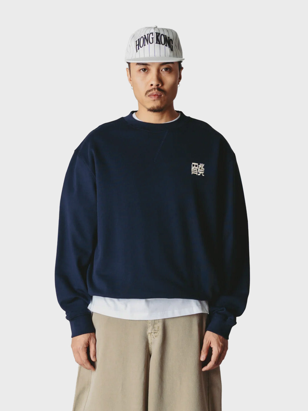 Woodbird WBCane HK Crewneck Sweater Navy – voorkant