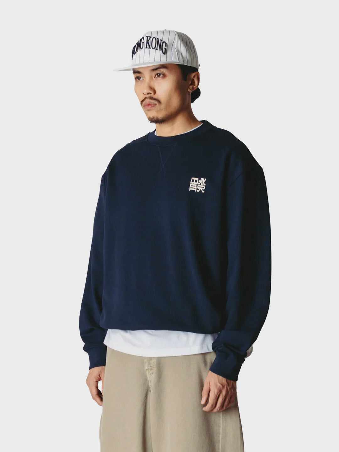 Woodbird WBCane HK Crewneck Sweater Navy – zijkant