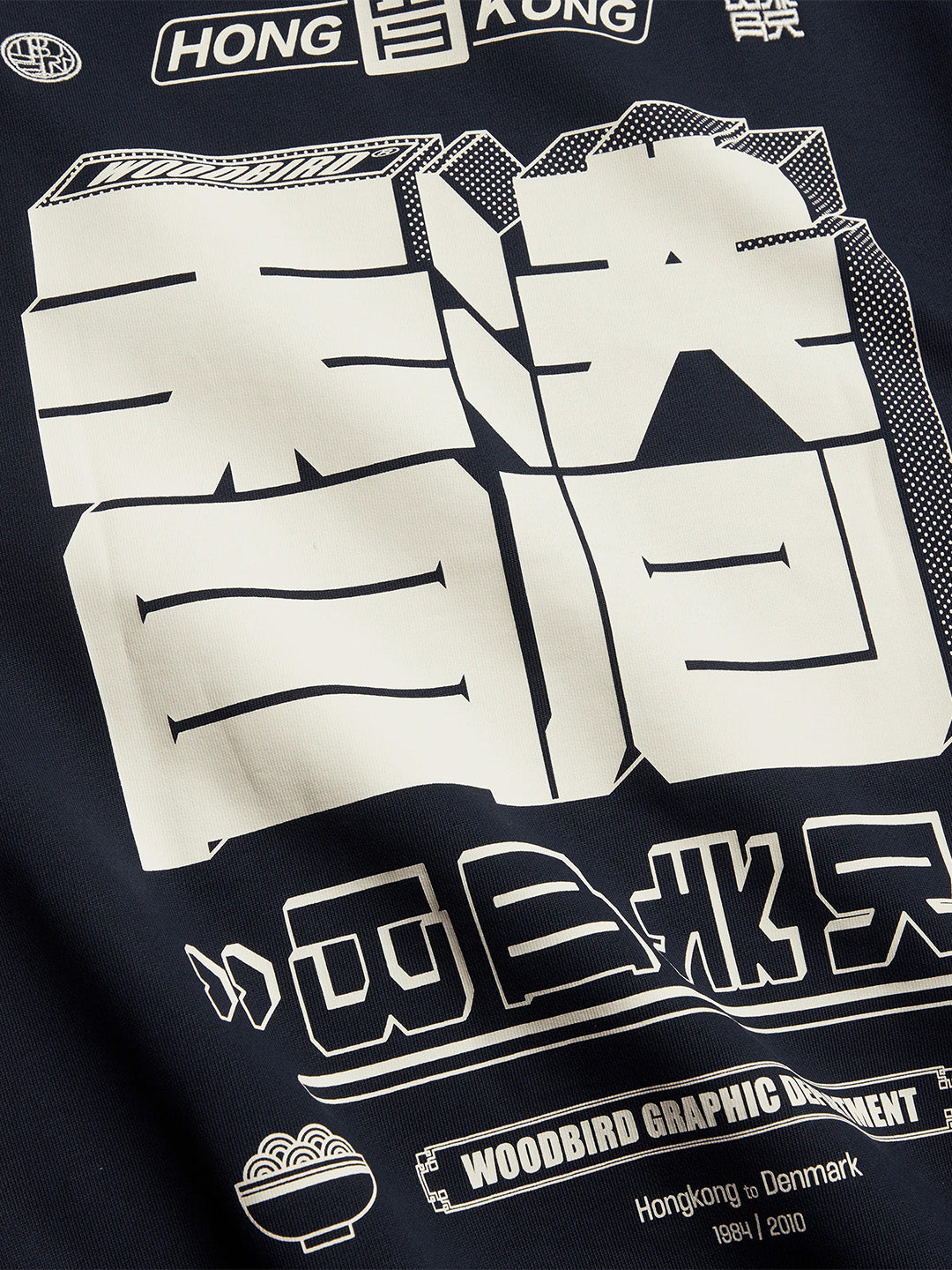 Woodbird WBCane HK Crewneck Sweater Navy – close-up
