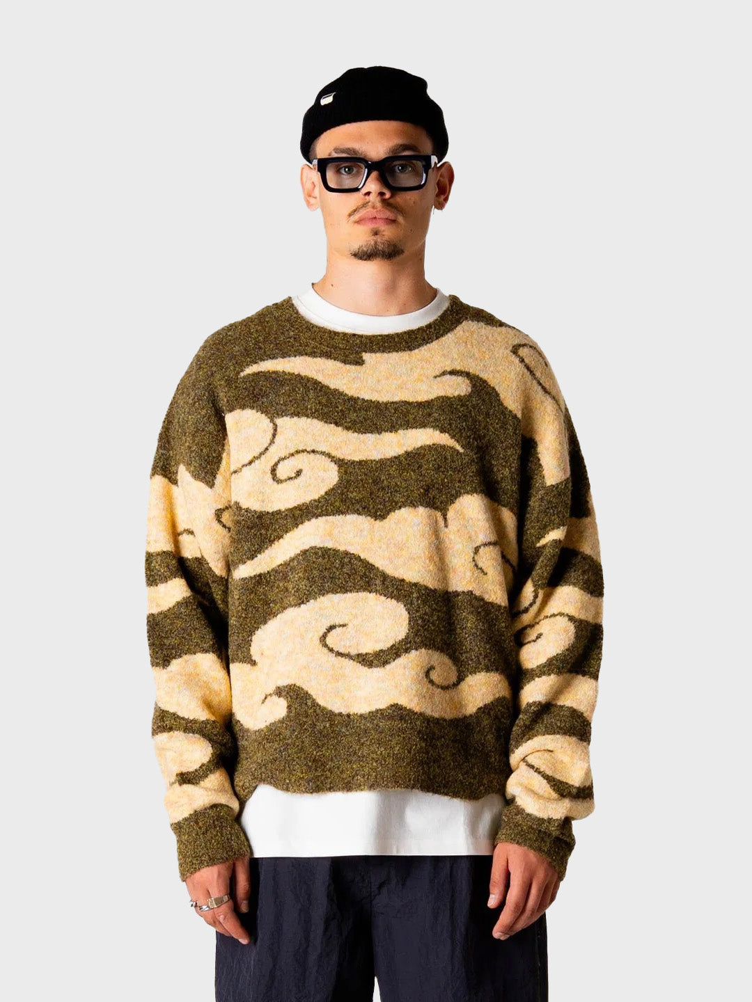 Woodbird knitwear heren – groene trui model voorkant