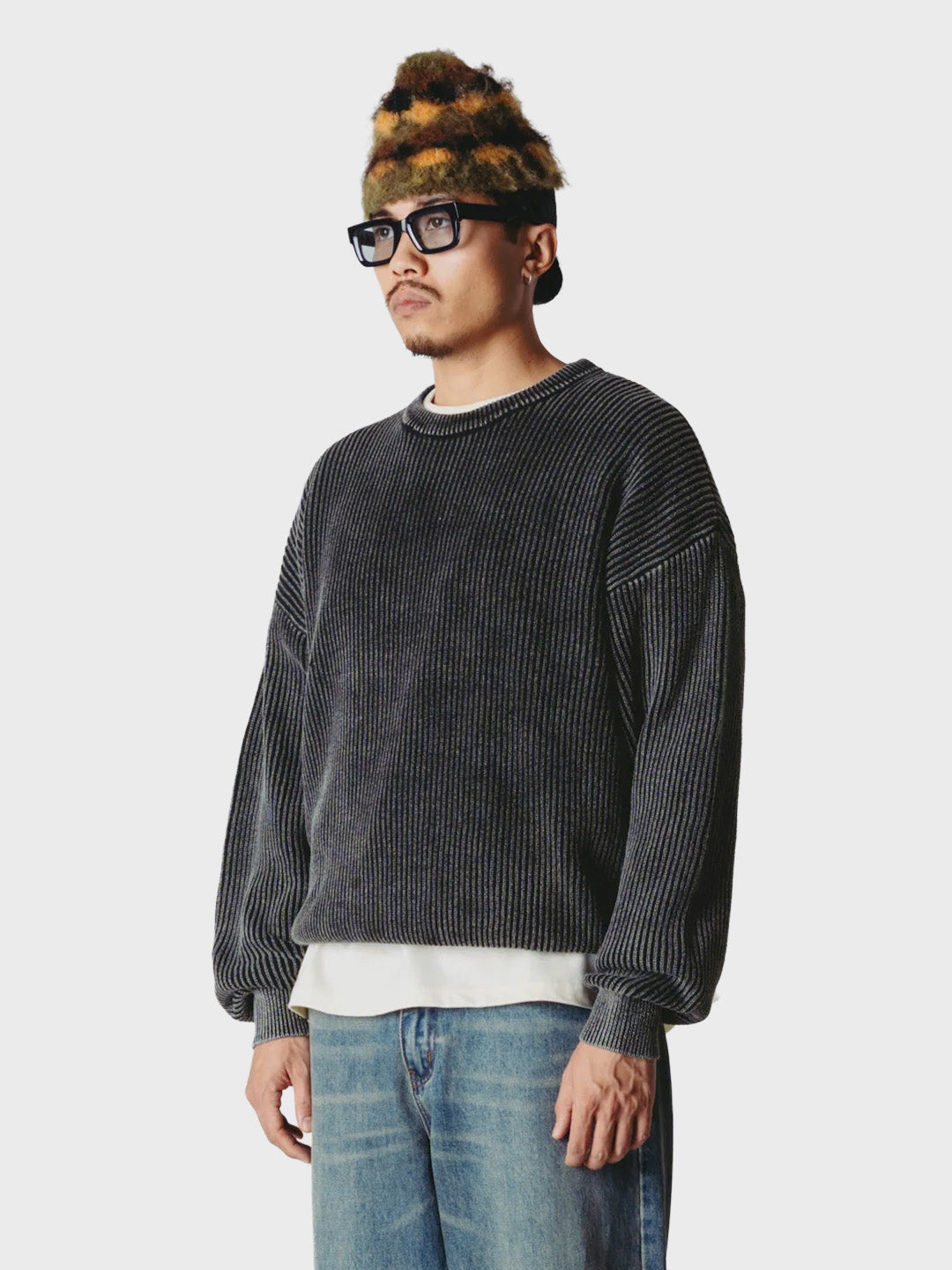 Woodbird WBSake Knitted Sweater Washed Black – zijkant