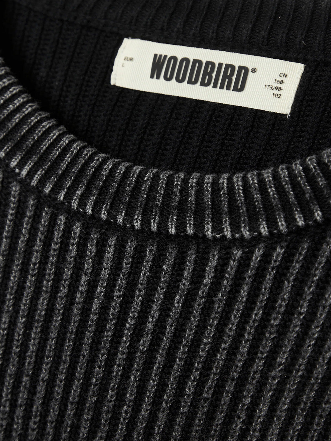 Woodbird WBSake Knitted Sweater Washed Black – close-up