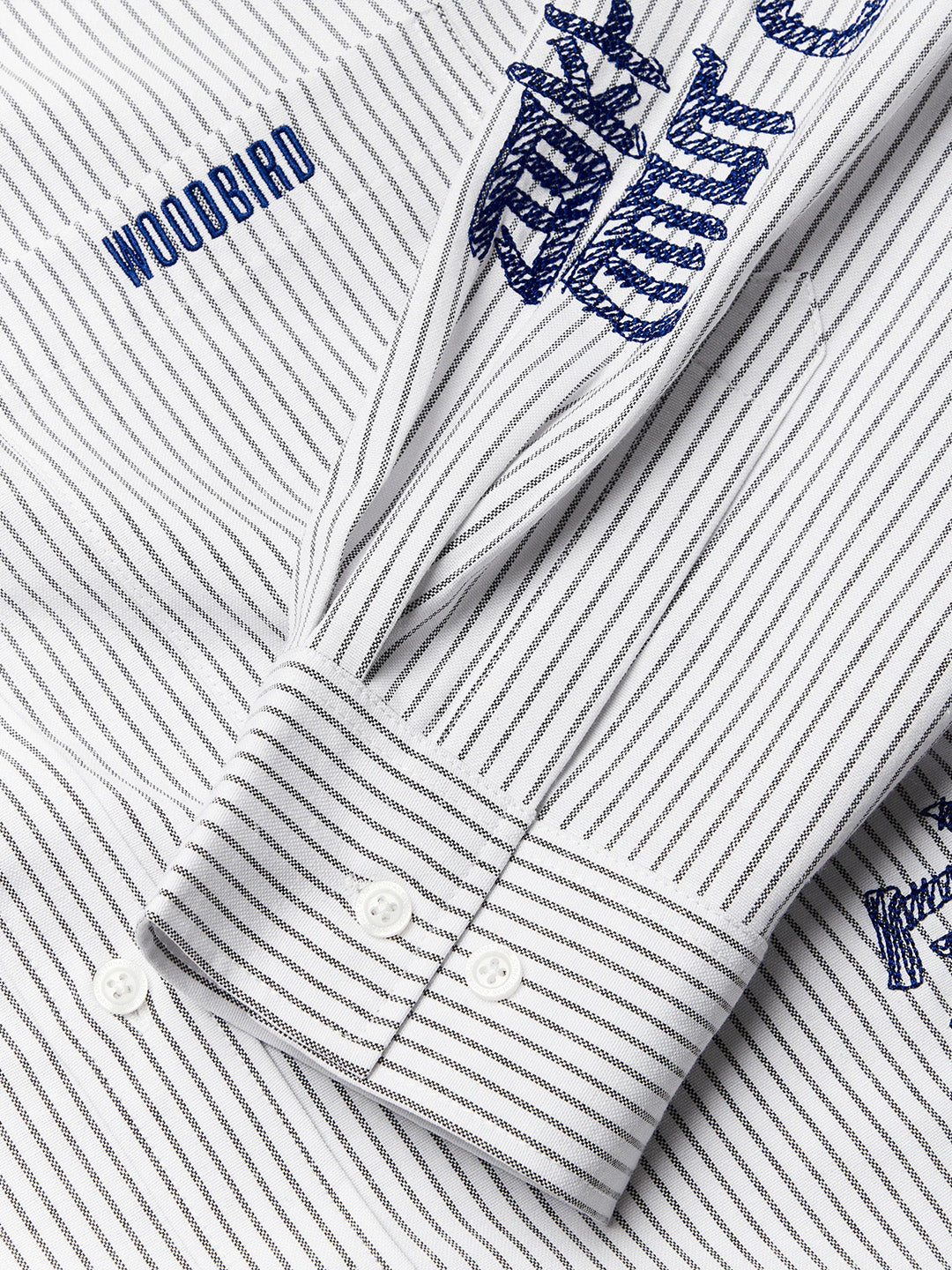 Woodbird WBXing Ox Writing Shirt White/Navy – close-up
