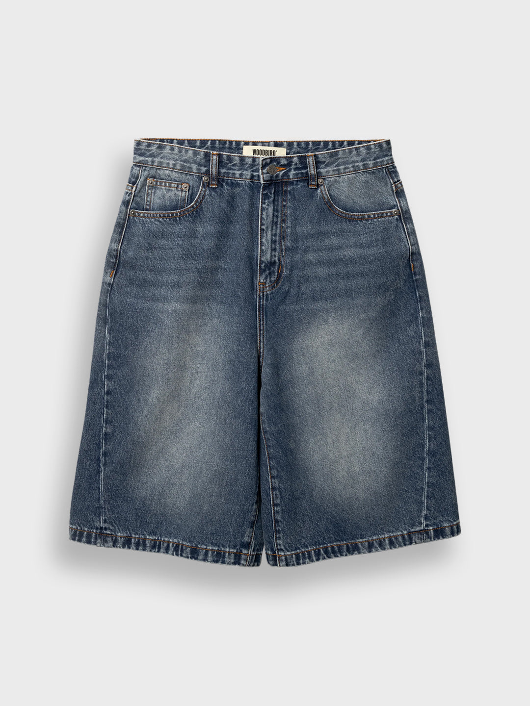 Woodbird WBYuto Twisted Denim Shorts Blue Vintage - voorkant