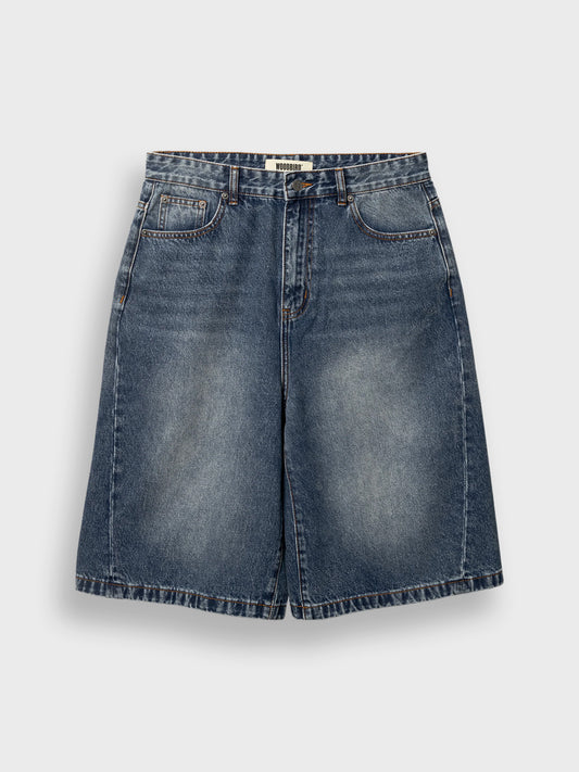 Woodbird WBYuto Twisted Denim Shorts Blue Vintage - voorkant