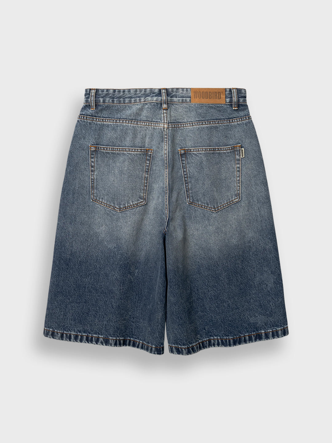 Woodbird WBYuto Twisted Denim Shorts Blue Vintage - achterkant